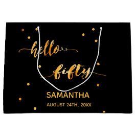 50e verjaardag zwart goud hallo 50 typografie groot cadeauzakje