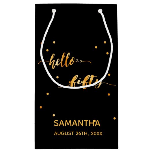 50e verjaardag zwart goud hallo 50 typografie klein cadeauzakje (Achterkant)