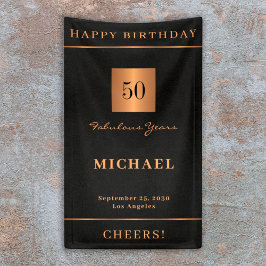 50e verjaardag zwart goud Happy Birthday party Spandoek