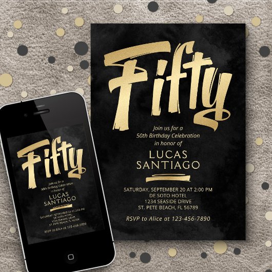 50e verjaardag zwart goud kaart