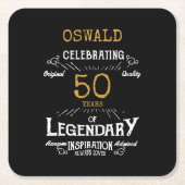 50e verjaardag zwart goud legendarische retro kartonnen onderzetters (Voorkant)