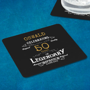 50e verjaardag zwart goud legendarische retro kartonnen onderzetters