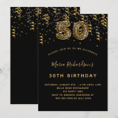 50e verjaardag zwart goud Leopard print confetti Kaart (Voorkant / Achterkant)