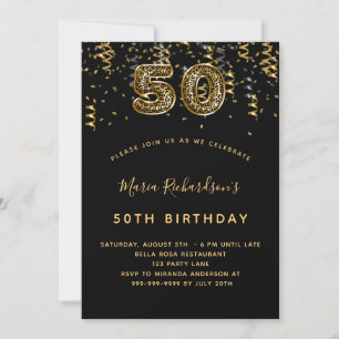 50e verjaardag zwart goud Leopard print confetti Kaart