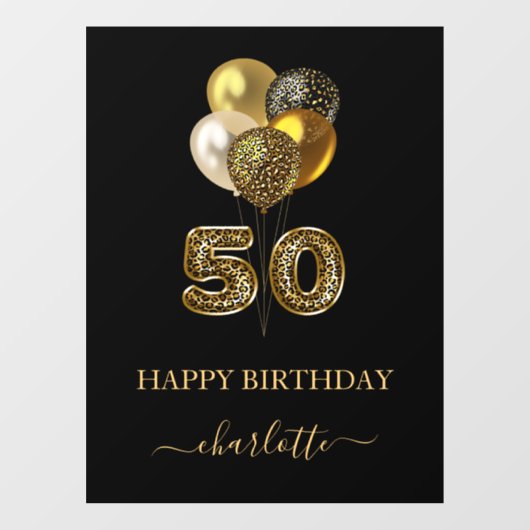 50e verjaardag zwart goud luipaard naam script raamsticker (Vel)