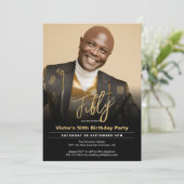 50e verjaardag zwart goud minimale moderne foto kaart (Staand voorkant)