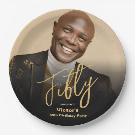 50e verjaardag zwart goud moderne chique aangepast papieren bordje