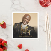 50e verjaardag zwart goud moderne chique aangepast servet (Insitu)