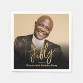 50e verjaardag zwart goud moderne chique aangepast servet (Voorkant)