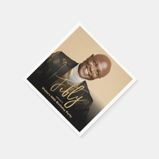 50e verjaardag zwart goud moderne chique aangepast servet (Hoek)