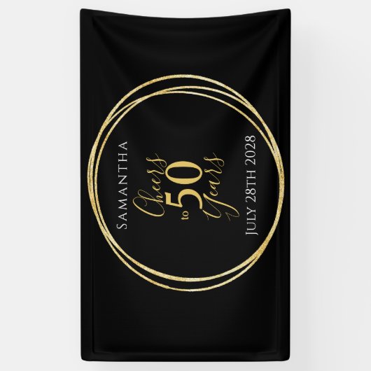 50e verjaardag Zwart Goud Proost aan 50 Jaar Feest Spandoek (Verticaal)