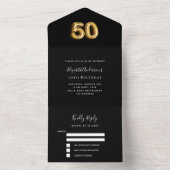 50e verjaardag zwart goud RSVP All In One Uitnodiging (Binnen)