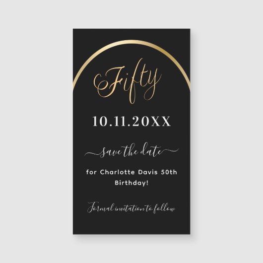 50e verjaardag zwart goud Save the Date magneet (Voorkant)