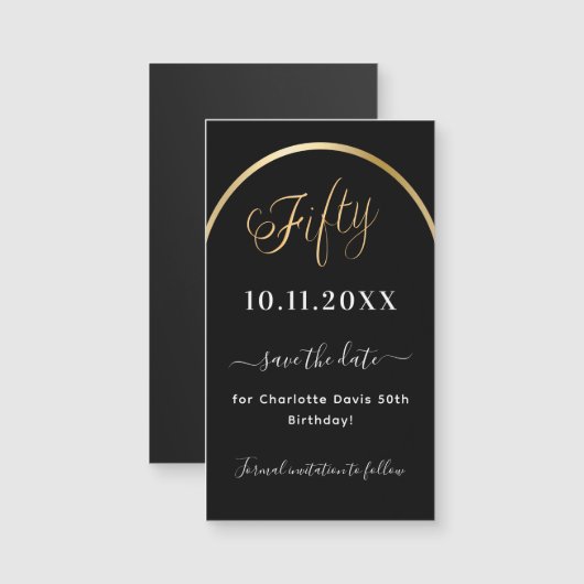 50e verjaardag zwart goud Save the Date magneet (Voorkant / Achterkant)