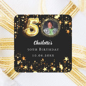 50e verjaardag zwart goud sterren foto vierkante sticker
