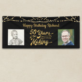 50e Verjaardag Zwart Goud String Licht Foto's Spandoek