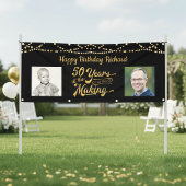 50e Verjaardag Zwart Goud String Licht Foto's Spandoek