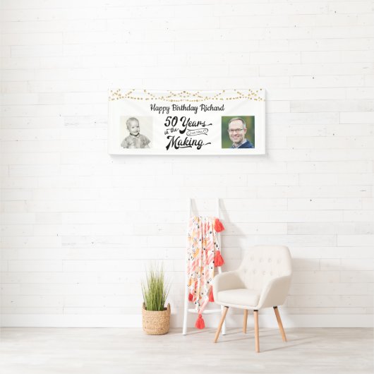 50e verjaardag Zwart Goud String Lights Foto's Ban Spandoek (Insitu)