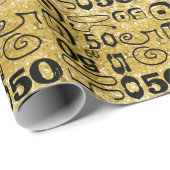 50e verjaardag zwart / goud typografisch cadeaupapier (Rol Hoek)