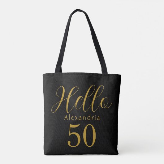 50e verjaardag zwart goud verjaardag feestje gunst tote bag (Achterkant)