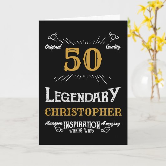 50e verjaardag Zwart Goud Wit Elegant Grappig Retr Kaart (Gele Bloem)