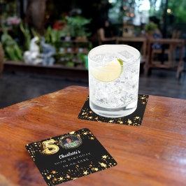 50e verjaardag zwart gouden sterren foto kartonnen onderzetters