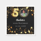 50e verjaardag zwart gouden sterren foto servet (Voorkant)