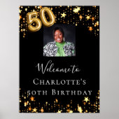 50e verjaardag zwart gouden sterren foto welkom poster (Voorkant)