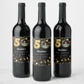 50e verjaardag zwart gouden sterren foto wijn etiket (Flessen)