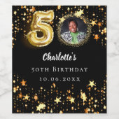 50e verjaardag zwart gouden sterren foto wijn etiket (Enkel label)