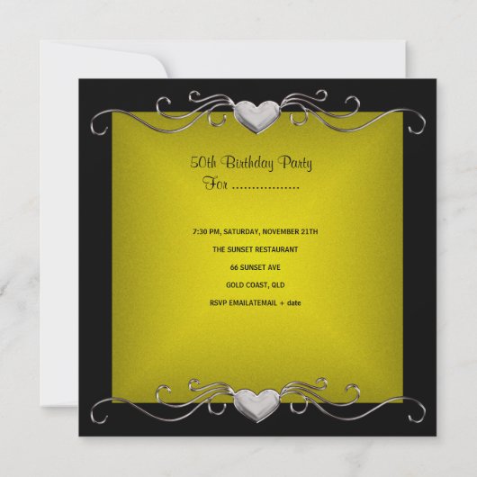 50e verjaardag zwart, heldere Chartreuse Gold Kaart (Achterkant)
