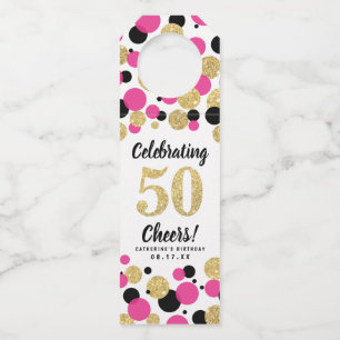 50e verjaardag Zwart Hot Pink Gold Glitter Confett Flessenhanger
