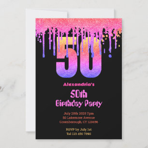 50e verjaardag Zwart Hot Pink Ombre Glitter Party Kaart