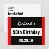 50e verjaardag zwart met rood Lijst Geometric Z503 Aankondigingskaart (Voorkant / Achterkant)