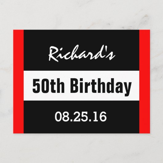 50e verjaardag zwart met rood Lijst Geometric Z503 Aankondigingskaart (Voorkant)