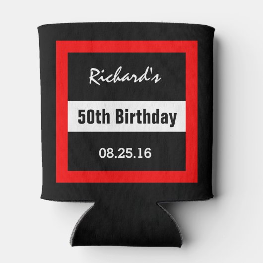 50e verjaardag zwart met rood Lijst geometrische Z Blikjeskoeler (Achterkant)