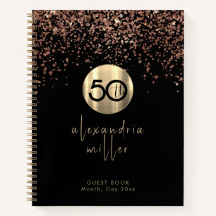 50e verjaardag zwart Roos Gold Glitter Guestbook Notitieboek