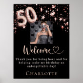 50e verjaardag zwart roos goud foto sterren welkom poster (Voorkant)