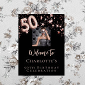 50e verjaardag zwart roos goud foto sterren welkom poster