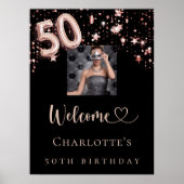 50e verjaardag zwart roos goud foto sterren welkom poster (Voorkant)