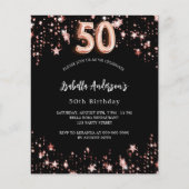 50e verjaardag zwart roos gouden budgetuitnodiging (Voorkant)