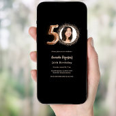 50e verjaardag zwart roos gouden foto luxe kaart