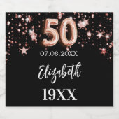 50e verjaardag zwart roos gouden sterren sparkling wijnetiket (Enkel label)