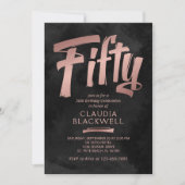 50e verjaardag zwart Roos gouden uitnodiging (Voorkant)