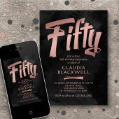 50e verjaardag zwart Roos gouden uitnodiging