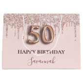 50e verjaardag zwart roze glitter druppelt roos go groot cadeauzakje (Voorkant)