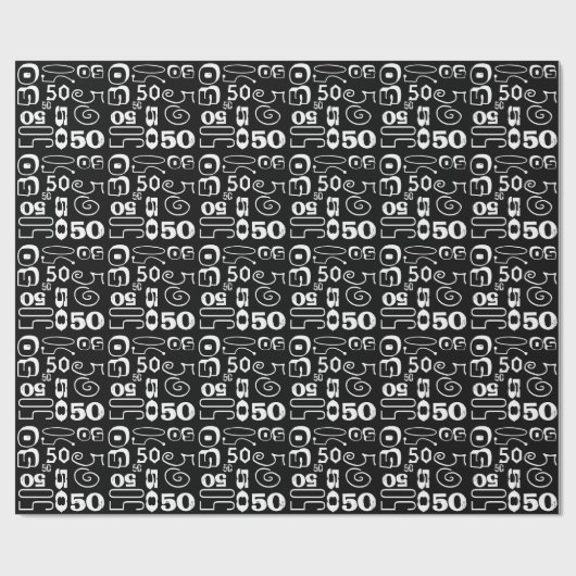 50e verjaardag Zwart Typografisch Cadeaupapier (Vlak)