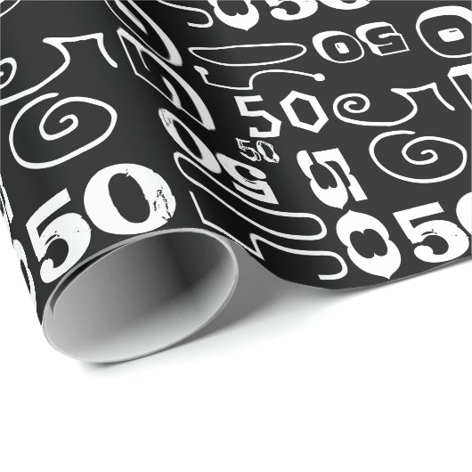 50e verjaardag Zwart Typografisch Cadeaupapier (Rol Hoek)