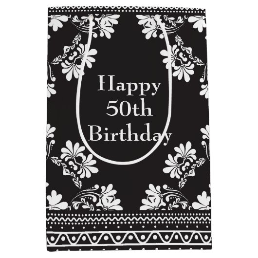 50e verjaardag zwart-wit Bandanna Medium Cadeauzakje (Voorkant)