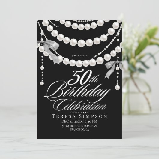 50e verjaardag Zwart & Wit Elegant Kaart (Staand voorkant)